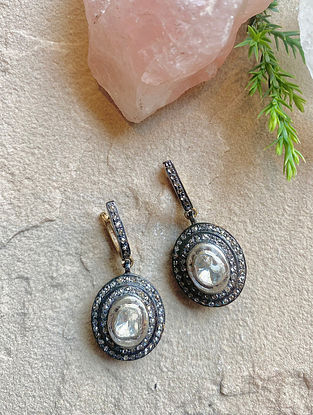 Polki Silver Earrings With Single Cut Diamonds