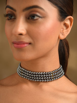Grey Pearl Beaded Choker Necklace