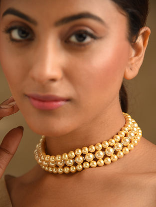 Golden Pearl Beaded Choker Necklace