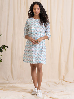 Blue and Grey Printed Cotton Dress