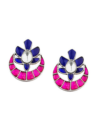 Pink Blue Silver Kundan Earrings