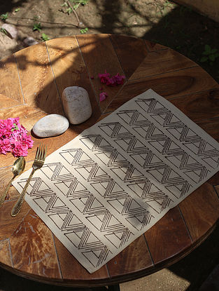 Beige Cotton Hand Block Printed Placemat (L-18in, W-12in)