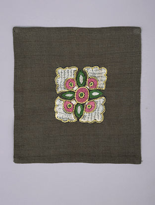Brown Handloom Pahari Embroidered Cotton Patch