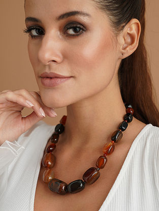 Brown Beaded Necklace with Onyx