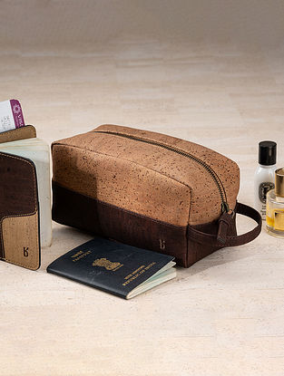 Brown Handcrafted Cork Travel Combo For Men