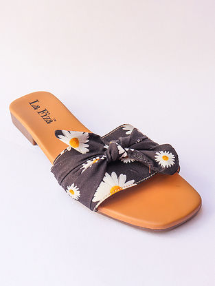 Black White Handcrafted Vegan Leather Flats