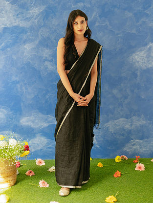 Black Handwoven  Linen Saree