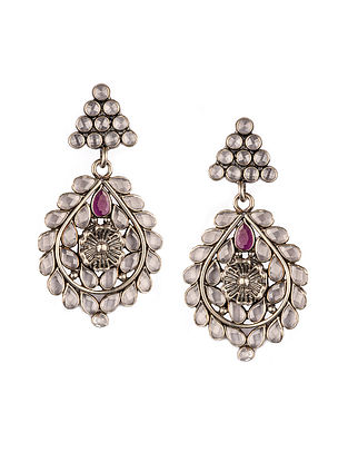 Pink Silver Earrings With Checker