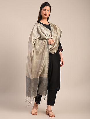 Grey-Beige Handwoven Jamdani Silk Dupatta