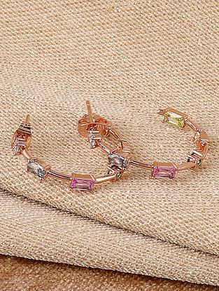Multicolor Rose Gold Tone Silver Earrings With CZ