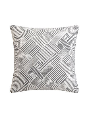 Grey Geometrical Cotton Cushion Cover (L- 16in, W- 16in)