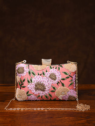 Multicolored Hand Embroidered Silk Clutch