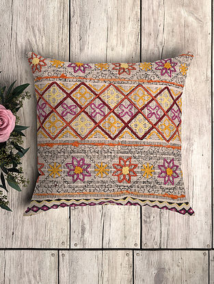 Handcrafted  Embroided Cotton Cushion Cover (L- 20in, W- 20in)