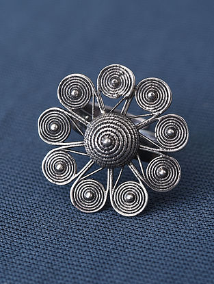 Tribal Silver Adjustable Ring (Size- 15)