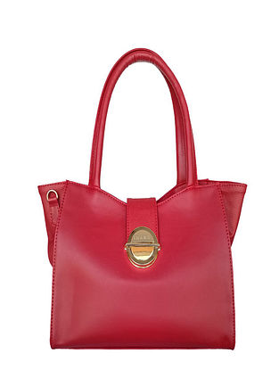 Red Handcrafted Vegan Leather Tote Bag