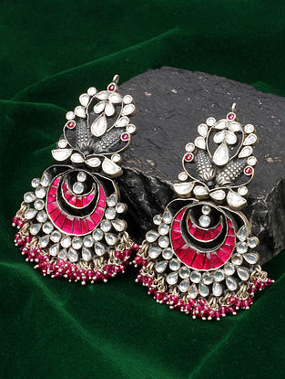 Pink Silver Kundan Earrings With Pearls And Semiprecious Stone And Coloured Stones