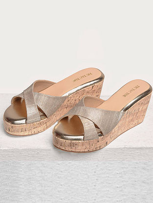 Gold Handcrafted Faux Leather Wedges
