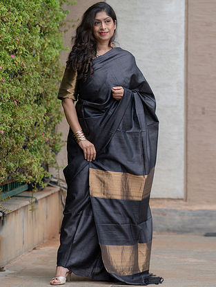 Black Handloom Tussar Silk Saree