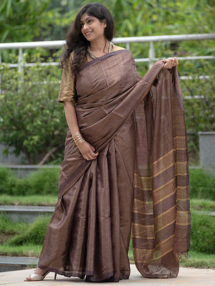 Brown Handloom Tussar Silk Saree
