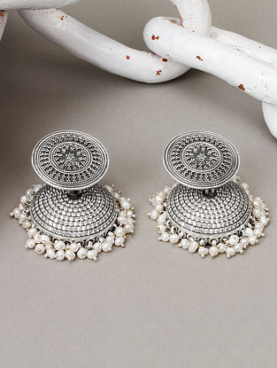 Tribal Silver Jhumki Earrings With Pearls