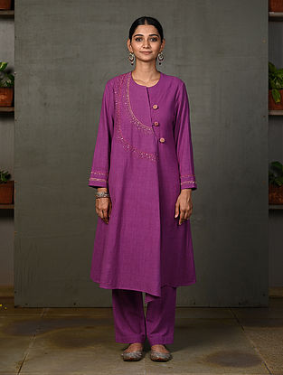 Bandh Purple Handwoven and Hand Embroidered Kala Cotton Kurta