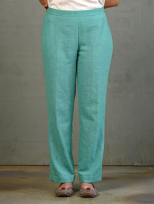 Turquoise Blue Handwoven Kala Cotton Straight Pants