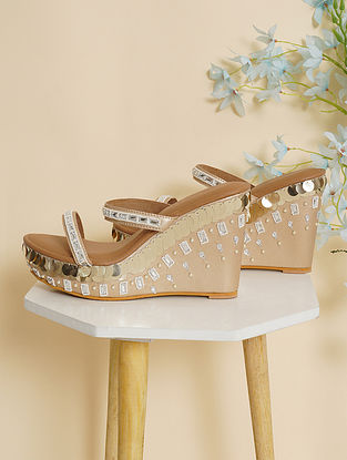 Gold Handcrafted Faux Leather Wedges