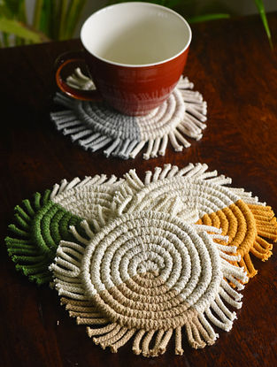 Handcrafted Cotton Single Slice Macrame Coasters (Set Of 4)