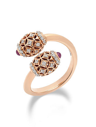 Rose Gold Ring with Diamonds and Ruby (Size- 11)