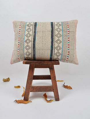 Handblock Printed and Embroidered Cotton Cushion Cover