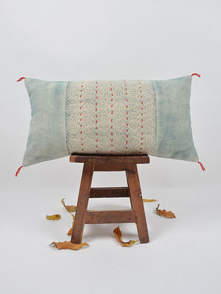 Handblock Printed and Embroidered Cotton Cushion Cover