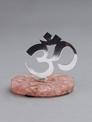 Silver Plated Om on Rose Quartz Table Top Accent 