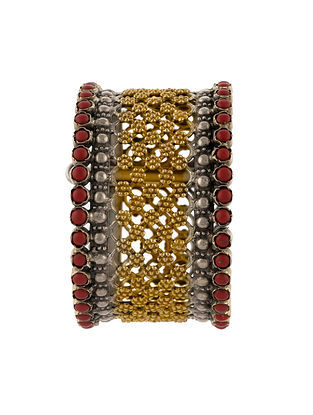 Red Dual Tone Tribal Silver Bangle With Ruby