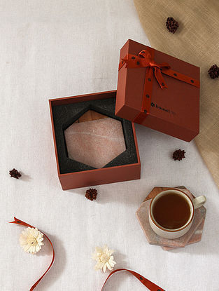 Coral Marble Coasters In A Gift Box (Set Of 4)