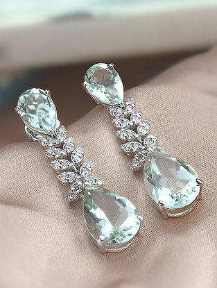 Silver Diamond Earrings with Amethyst