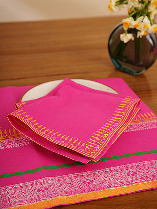 Handblock Printed Pink Cotton Napkins (Set of 2)