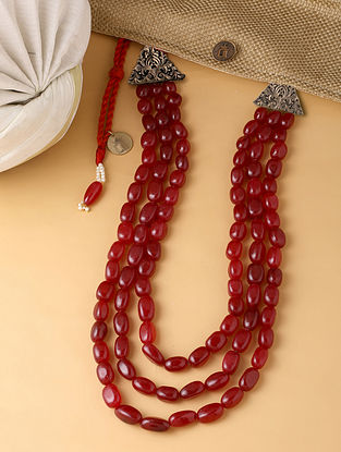 Red Gold Tone Beaded Necklace for Men