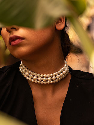 White Pearl Beaded Choker Necklace
