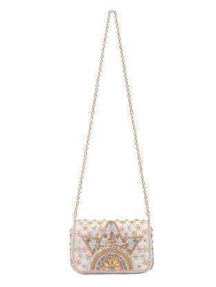 White Hand Embroidered Beaded Silk Clutch