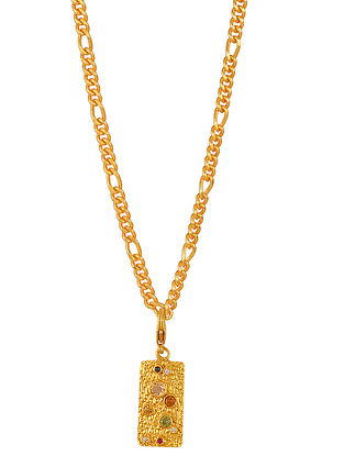 Multicolor Gold Plated Handcrafted Pendant with Figaro Chain