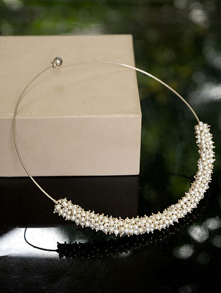 Tribal Silver Hasli Necklace With Pearls