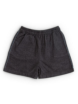 Black Hand Embroidered Cotton Shorts