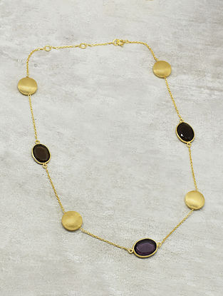Gold Plated Silver Necklace with Smoky Quartz and Amethyst
