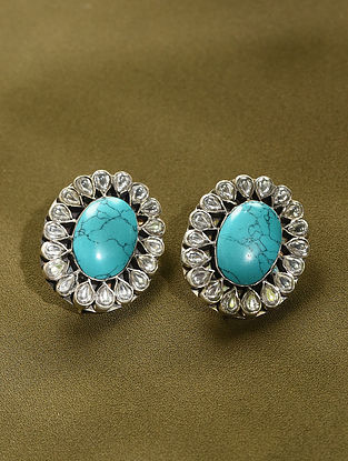 Turquoise Silver Kundan Earrings