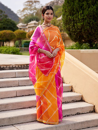 Multicolor Kota Silk Hand Dyed Leheriya Saree