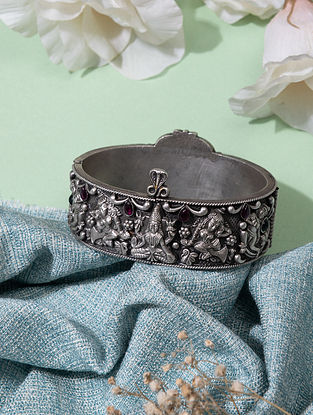 Temple Silver Bangle with Kempstone (Size- 2/4)