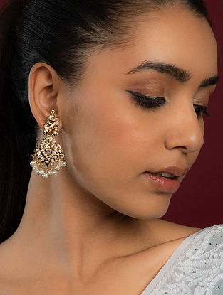 Gold Plated Jadau Earrings with Pearls