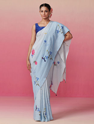 Blue Handwoven Linen Saree