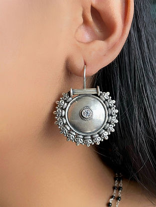 Tribal Silver Earrings with Cubic Zirconia