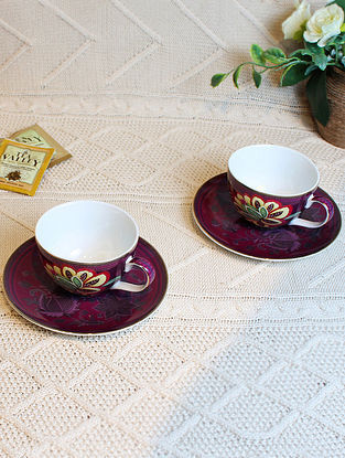 Purple Ceramic Cup And Saucer Set